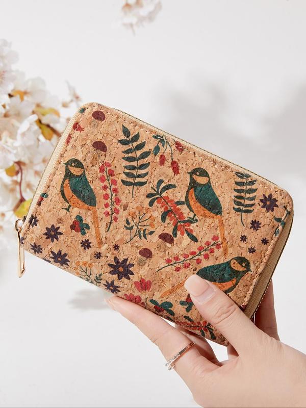 Women's Vintage Floral Pattern Zipper Short Wallet, Pu Leather Coin Purse with Card Slot, Multi-functional Boho Style Wallet for Daily Use