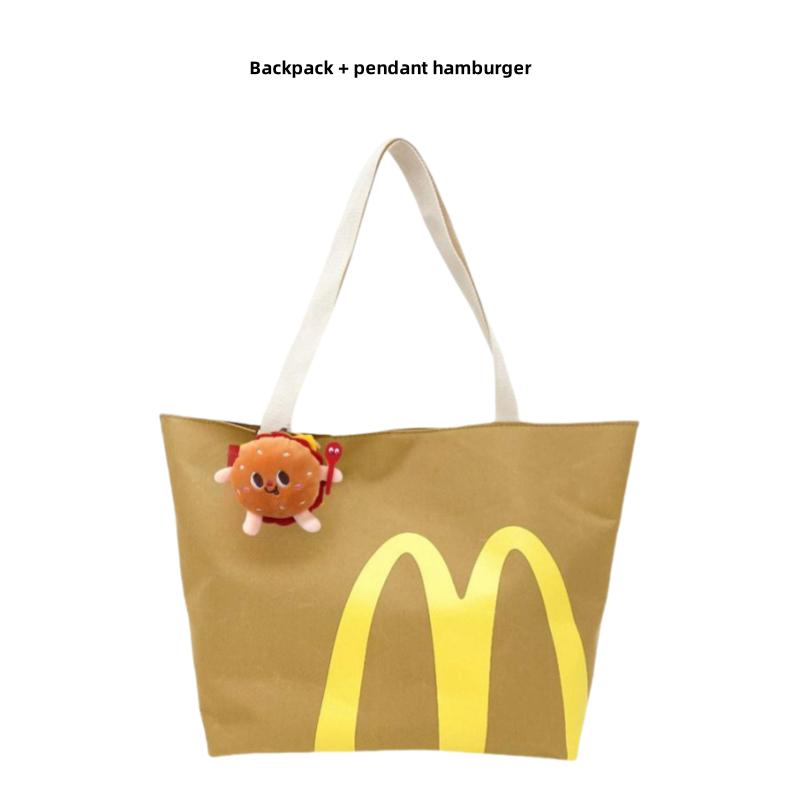 McDonald's Fun portable canvas casual women's paper bag (including accessories) is simple and durable, machine washable, buckle closure-a casual daily commuter backpack for women and men