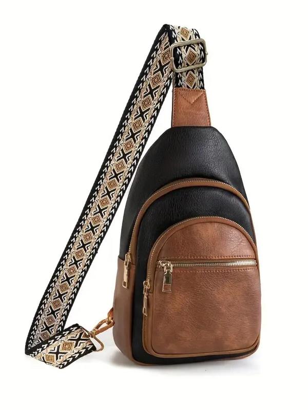 Women's Vintage Ethnic Pattern Fanny Pack, Casual Pu Leather Zipper Sling Bag for Daily Used, Casual Trendy Versatile High-quality Daily Commuting Bag, Girl Fashionable Shopping Bag