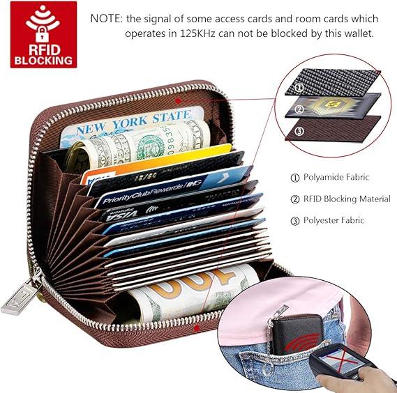 RFID Blocking Credit Card Wallet with Zipper Case for Men & Women - Compact Key Chain Card Holder