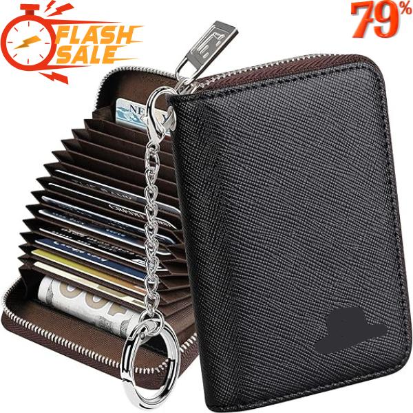 RFID Blocking Credit Card Wallet with Zipper Case for Men & Women - Compact Key Chain Card Holder