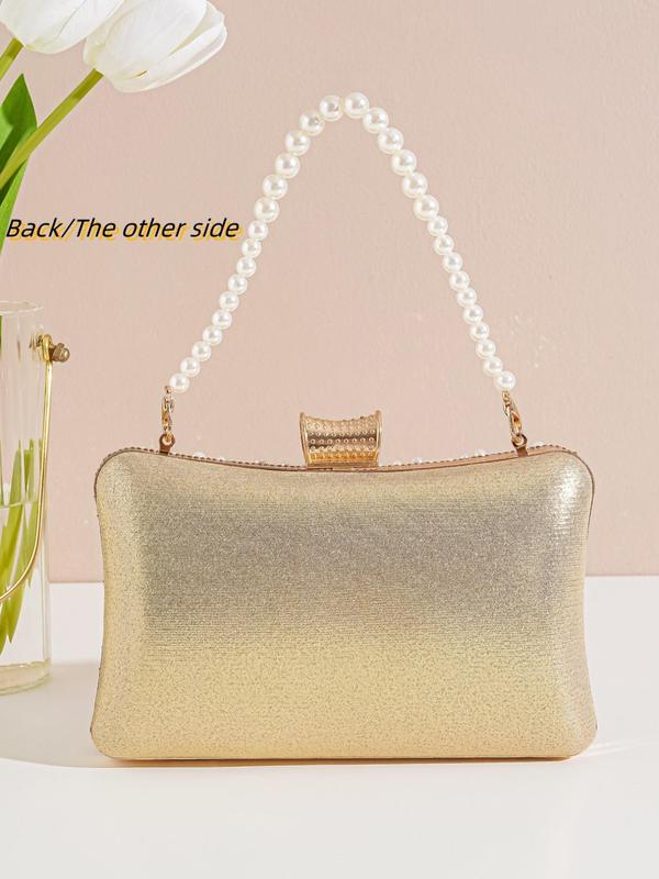 Women's Summer Faux Pearl Decorated Strap Evening Bag, 2024 New Trendy Rhinestone Decorated Crossbody Bag for Party Wedding