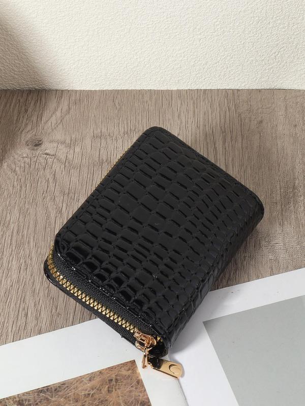 Women's Minimalist Short Wallet, with Embossed Design, Zipper Wallet, High-quality Pu Leather Credit Card Storage Bag, Simple Casual Card Holder