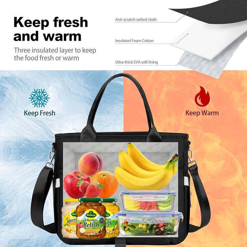 Gift for Yourself!Women Insulated Lunch Bag,Leak Proof Lunch Box for Work,Extra Large Lunch Tote Bag With Removable Shoulder Strap with Side Pockets,Reusable Lunch Cooler Purse For Picnic Hiking Men