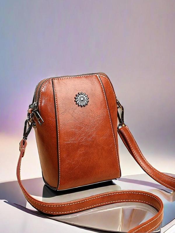 Women's Solid Color Fashionable Pu Leather Crossbody Bag, Casual Versatile Vintage Small Phone Bag for Daily Used, Trendy All-match Commuter Bag