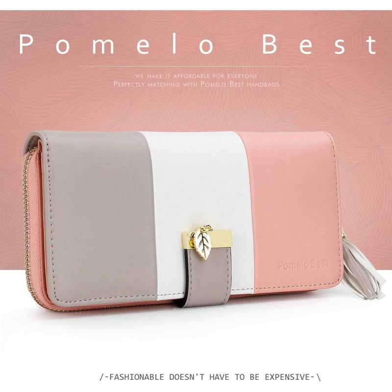 RFID Wallets for Women with Multiple Card Slots and Cellphone Compartment, Womens Wallet (pink white grey)