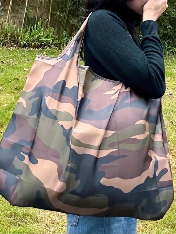 Camo Pattern Travel Storage Bag, Large Capacity Lightweight Waterproof Foldable Shopping Bag, Portable Outdoor Shopping Bag for Women & Men