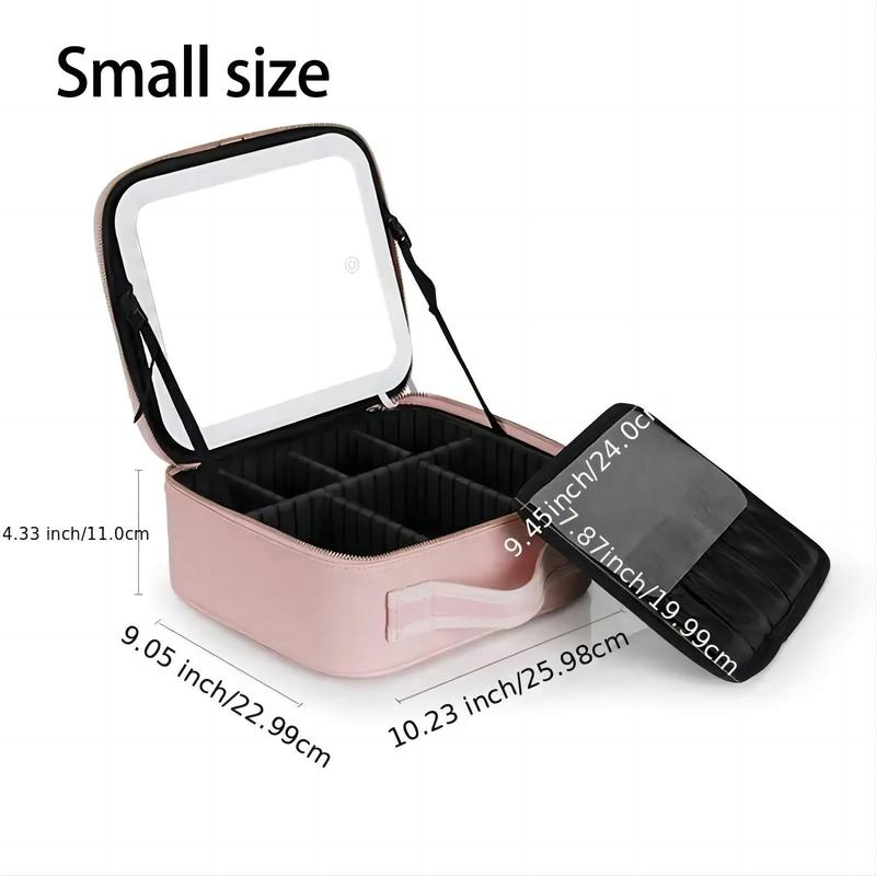 Portable Makeup Bag with Mirror, 1 Count Professional Makeup Case with Light, Makeup Organizer, Cosmetic Storage Box, Makeup Organizer for Home and Travel