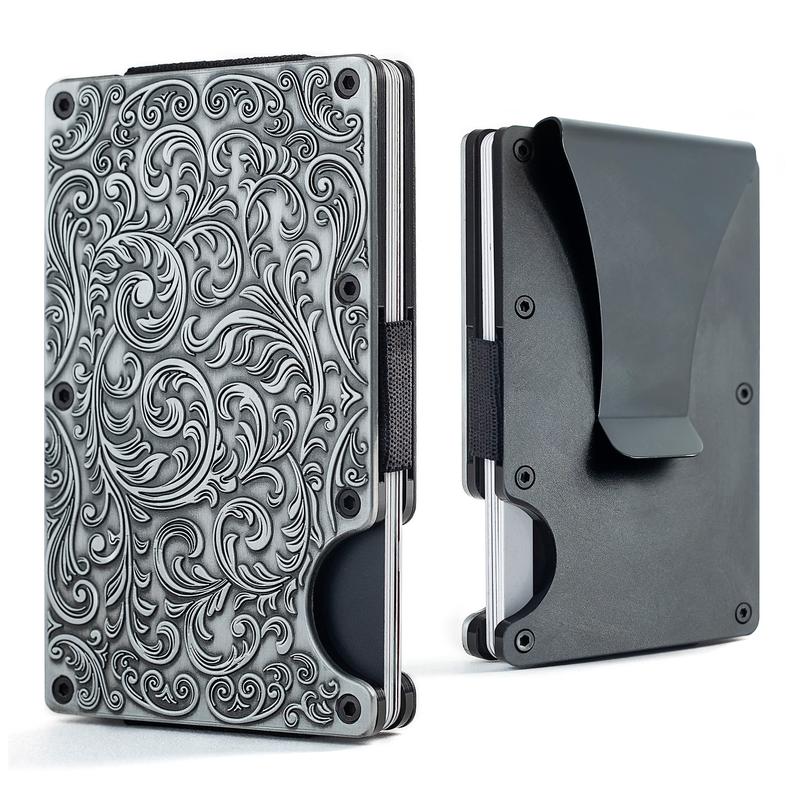 Western Floral Slim Wallet Card Holder with Money Clip for Men