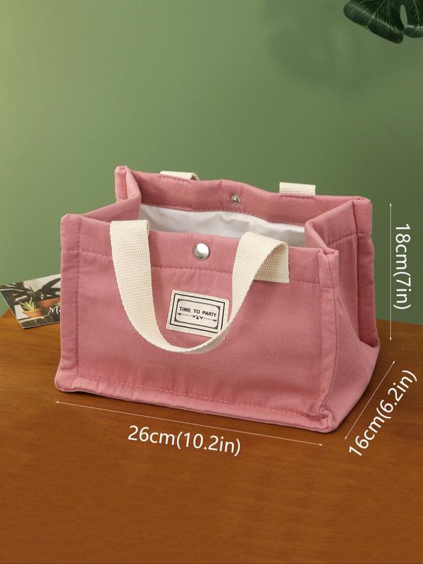 Summer Casual Matching Letter Patch Lunch Bags for Women, Spring Large Capacity Kawaii Picnic Bag, Portable Lunch Bag with Handle, Thermal Lunch Bag