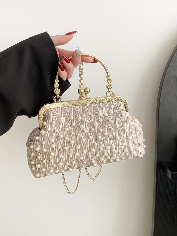 Women's Summer Elegant Faux Pearl Decorated Evening Bag, Fashionable Flap Shoulder Bag for Party, Exquisite Bag for Birthday Gift for Women & Girls