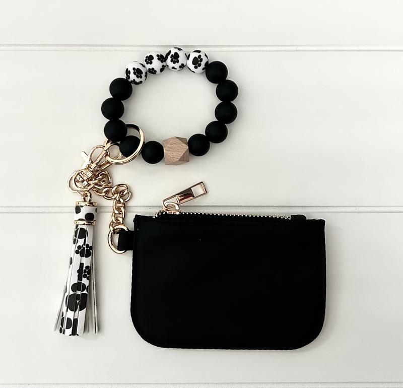 Black Wallet Card Holder with Silicone Keychain Bracelet