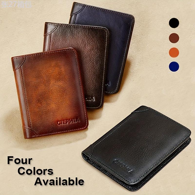 RFID Blocking Trifold Genuine Leather Wallets for Men, Top Layer Cowhide Vintage Short Multi Function Credit Card Holder, Money Clips with 2 ID Windows Give Gifts to Men