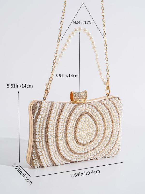 Women's Summer Faux Pearl Decorated Strap Evening Bag, 2024 New Trendy Rhinestone Decorated Crossbody Bag for Party Wedding