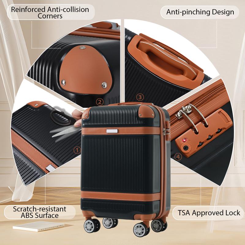 Hard shell 3-piece luggage set, including a suitcase, travel bag, and makeup bag, with a double rotating TSA lock for both men and women (20 inches)