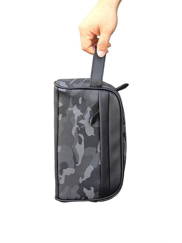 Men's Basic Camo Pattern Zipper Toiletry Bag, Simple Large Capacity Handbag for Daily Use, Casual Trendy Versatile High-quality Daily Toiletry Bag