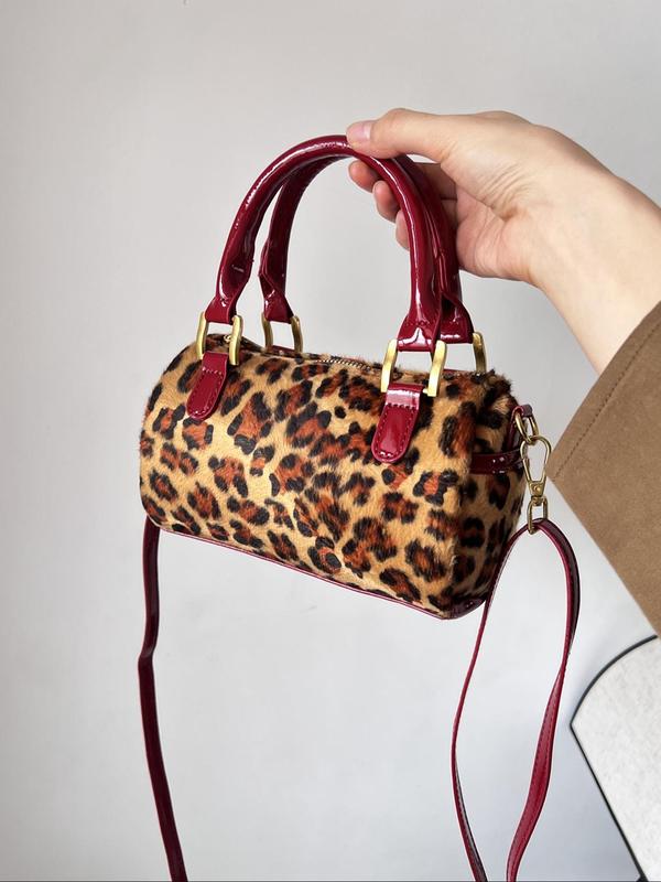 Women's Fashion Leopard Pattern Handbag, Casual Versatile Zipper Shoulder Bag for Daily Used, Trendy All-match Commuter Bag