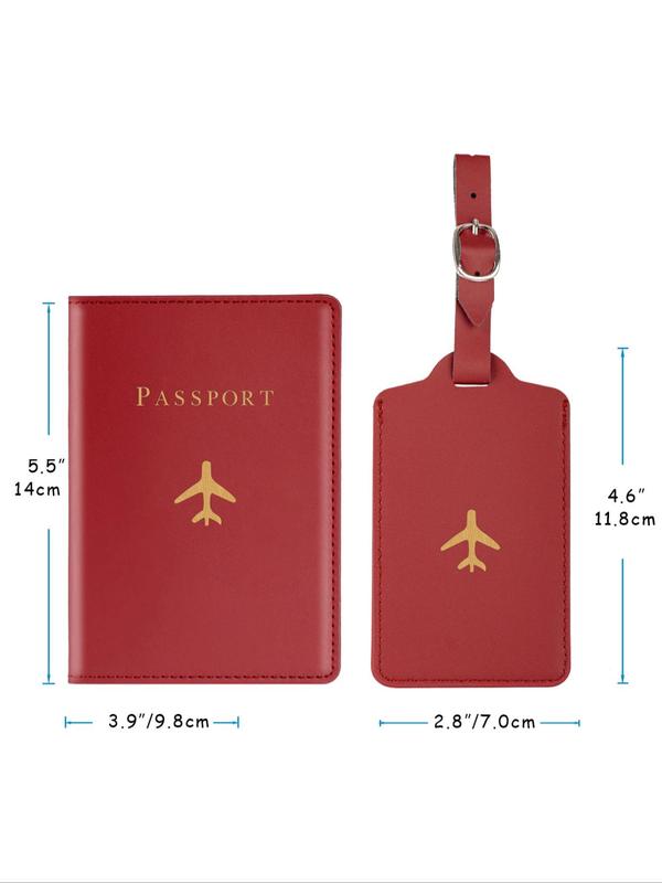 Creative Letter Design Passport Case, 2pcs Bifold Passport Cover Case & Luggage Tag Set, Fashion Passport Holder & Luggage Tag for Men & Women