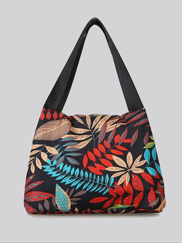 Leaf Print Lunch Bag, Casual Large Capacity Lunch Box Handbag, Portable Insulated Lunch Bag for Women & Men