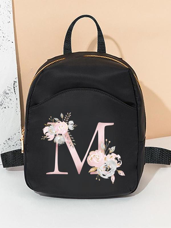 Initial Letter Pattern Backpack for Women, 2024 New Style Cute Mini Waterproof Shoulder Bag, Fashionable Backpack for Working, Dating, Party, Shopping