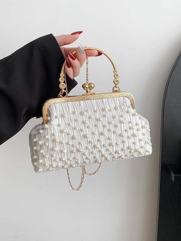 Women's Summer Elegant Faux Pearl Decorated Evening Bag, Fashionable Flap Shoulder Bag for Party, Exquisite Bag for Birthday Gift for Women & Girls