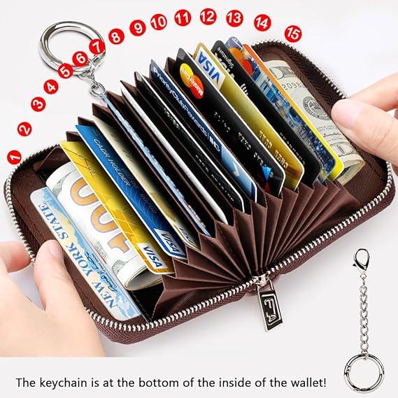 RFID Blocking Credit Card Wallet with Zipper Case for Men & Women - Compact Key Chain Card Holder