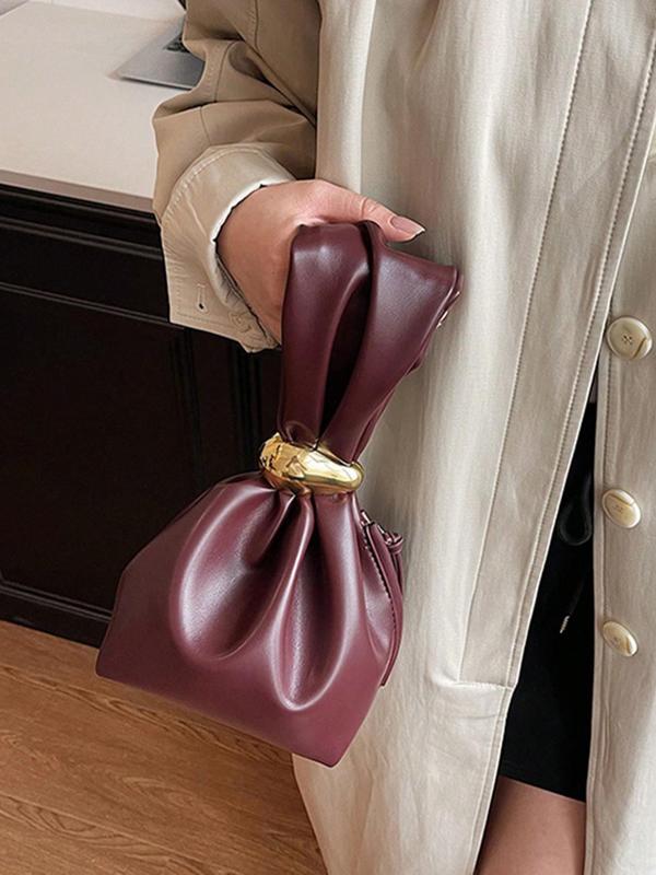 Women's Solid Color Ruched Design Bucket Bag, Fashionable PU Leather Handbag for Daily Used, Casual Trendy Versatile High-quality Daily Commuting Bag