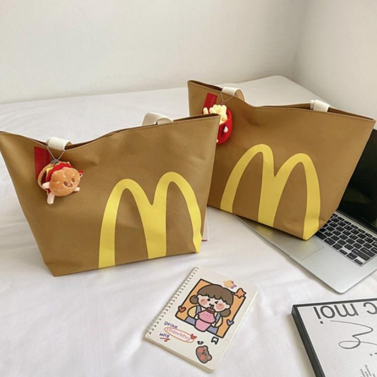 McDonald's Fun portable canvas casual women's paper bag (including accessories) is simple and durable, machine washable, buckle closure-a casual daily commuter backpack for women and men