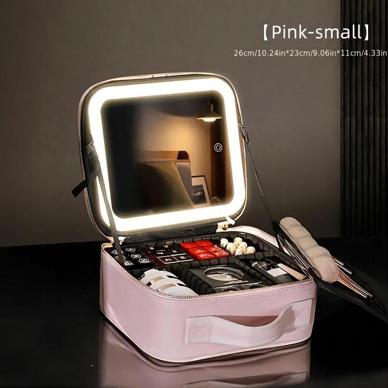 Portable Makeup Bag with Mirror, 1 Count Professional Makeup Case with Light, Makeup Organizer, Cosmetic Storage Box, Makeup Organizer for Home and Travel