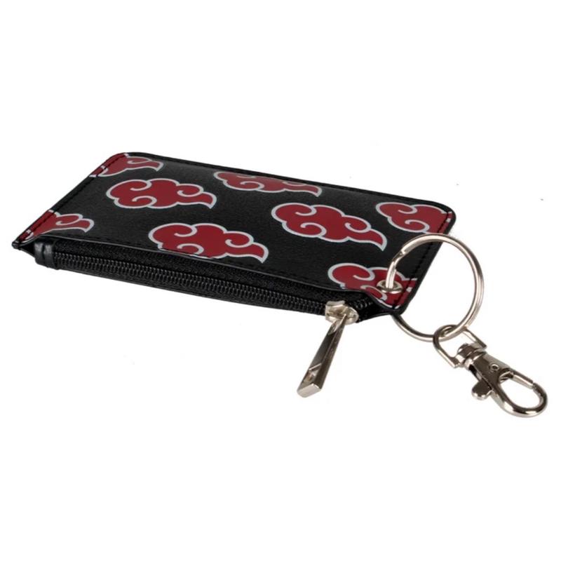 Akatsuki Red Cloud Symbol Keychain Wallet - Japanese Anime Manga Wallet PU Leather Wallet Card ID Holder Cash Zipper Coin Pocket Red Cloud Pattern