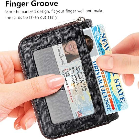 RFID Blocking Credit Card Wallet with Zipper Case for Men & Women - Compact Key Chain Card Holder