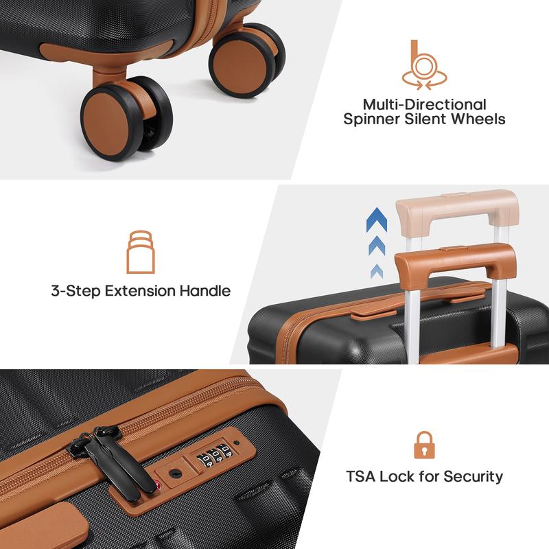 Suitcase Set 3 Piece, 20 IN Carry On Luggage with TSA Lock Spinner Wheels Extension Handle, PC Hard Shell Luggage Sets, Suitcase With Fully Lined Interior