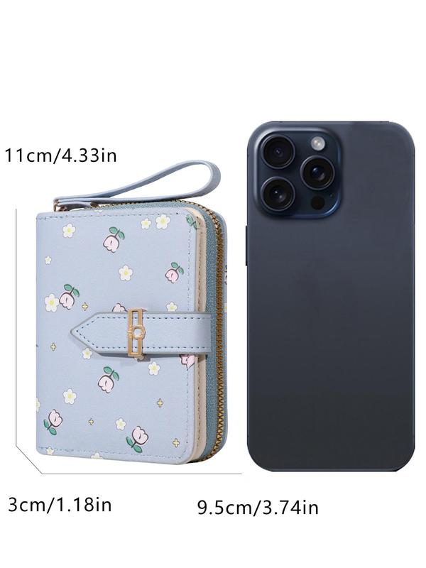 Ditsy Floral Pattern Zipper Short Wallet, New Style Casual Versatile Card Holder for Women & Girls, Trendy All-match & Exquisite Wallet As Gift, for Fall Outfits Fall Freshness