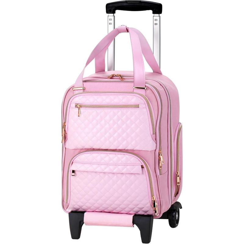 16-Inch Underseat Carry On with Wheels Lightweight Multi-Functional Overnight Suitcase for Men and Women, Water-Resistant and Anti-Theft (Pink)