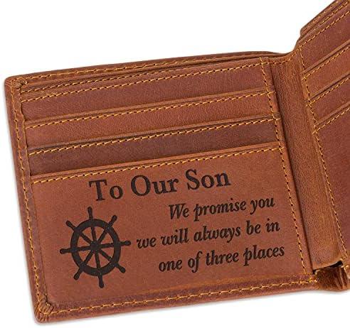 Son Gift Personalized Wallet for Son Gift Mens Engraved Leather Wallet to Son from Mom and Dad Gift Idea on Christmas, Birthday, Graduation