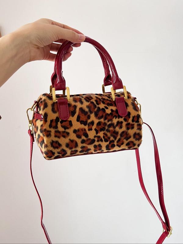 Women's Fashion Leopard Pattern Handbag, Casual Versatile Zipper Shoulder Bag for Daily Used, Trendy All-match Commuter Bag