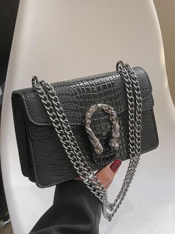 Women's Fashion Adjustable Chain Strap Crossbody Bag, Trendy Crocodile Pattern Shoulder Bag, Stylish Crossbody Bag for Daily Use