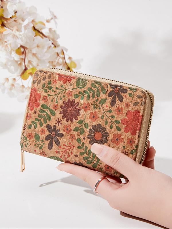 Women's Vintage Floral Pattern Zipper Short Wallet, Pu Leather Coin Purse with Card Slot, Multi-functional Boho Style Wallet for Daily Use