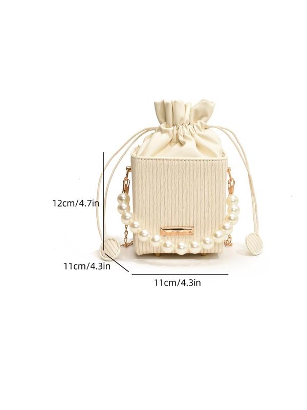 Women's Fashionable Faux Pearl Decorated Drawstring Bucket Bag, Casual Versatile Crossbody Bag for Daily Used, Trendy All-match Commuter Bag