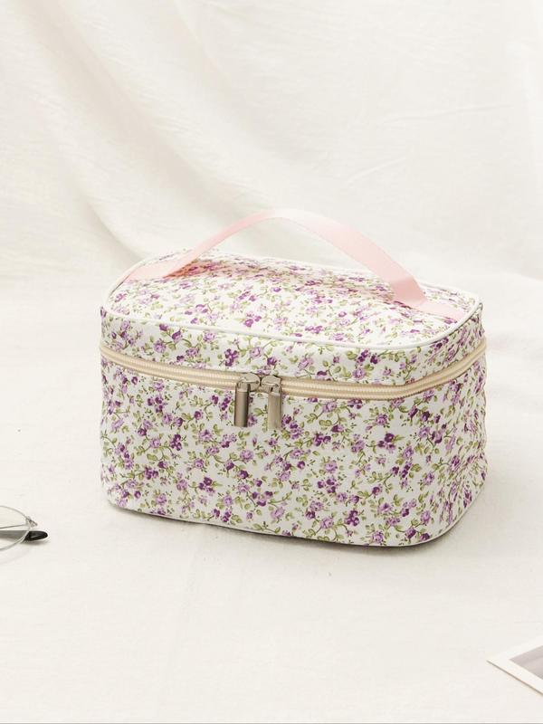 Ditsy Floral Print Makeup Bag,  Large-capacity Cosmetic Bag, Portable Travel Bag, Fashion Versatile Storage Bag for Women & Girls