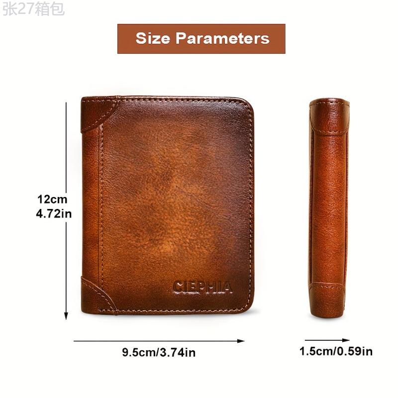 RFID Blocking Trifold Genuine Leather Wallets for Men, Top Layer Cowhide Vintage Short Multi Function Credit Card Holder, Money Clips with 2 ID Windows Give Gifts to Men