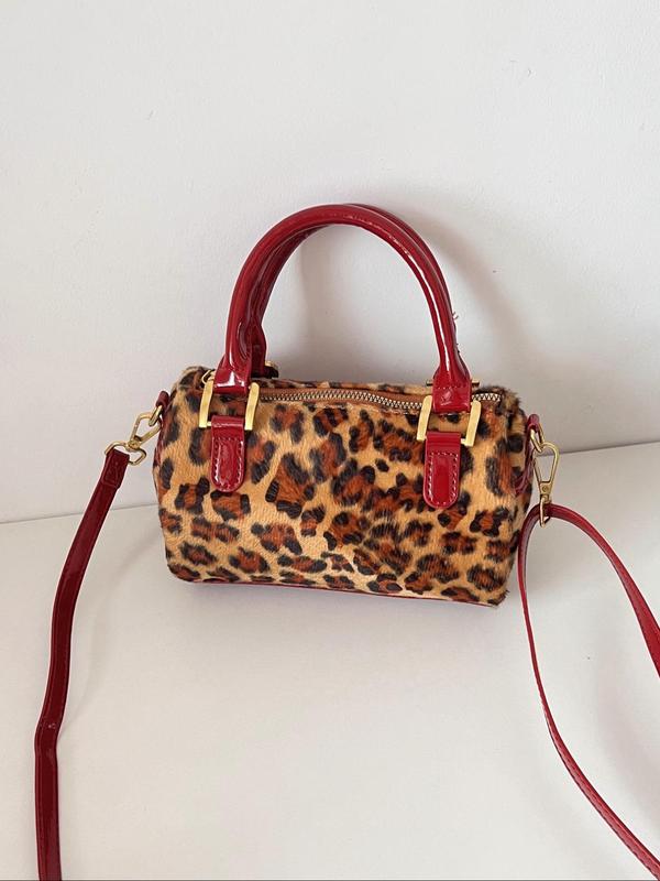 Women's Fashion Leopard Pattern Handbag, Casual Versatile Zipper Shoulder Bag for Daily Used, Trendy All-match Commuter Bag