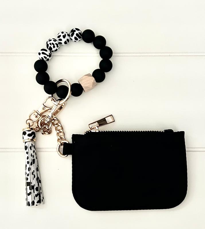 Black Wallet Card Holder with Silicone Keychain Bracelet