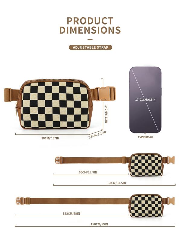 Fashionable Checkerboard Pattern Chest Bag, Casual Versatile Zipper Belt Bag for Women, Trendy All-match Sling Bag for Daily Use