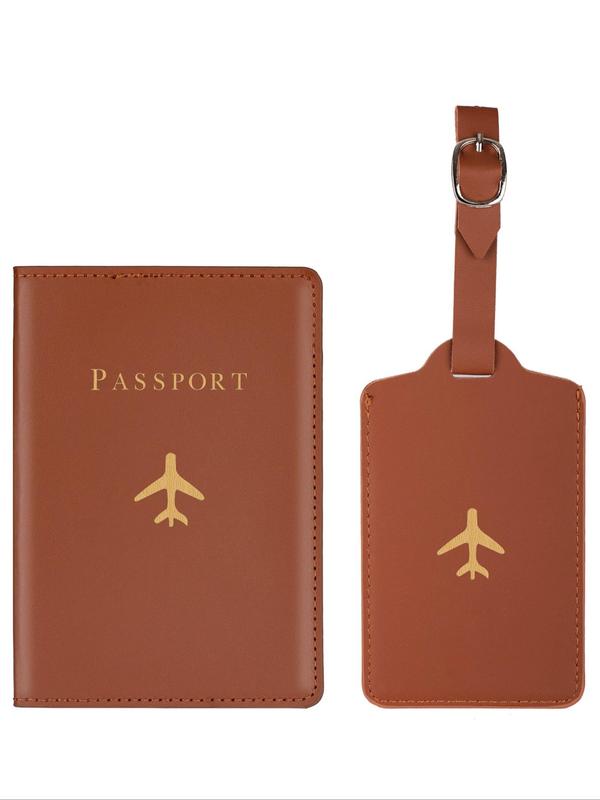 Creative Letter Design Passport Case, 2pcs Bifold Passport Cover Case & Luggage Tag Set, Fashion Passport Holder & Luggage Tag for Men & Women