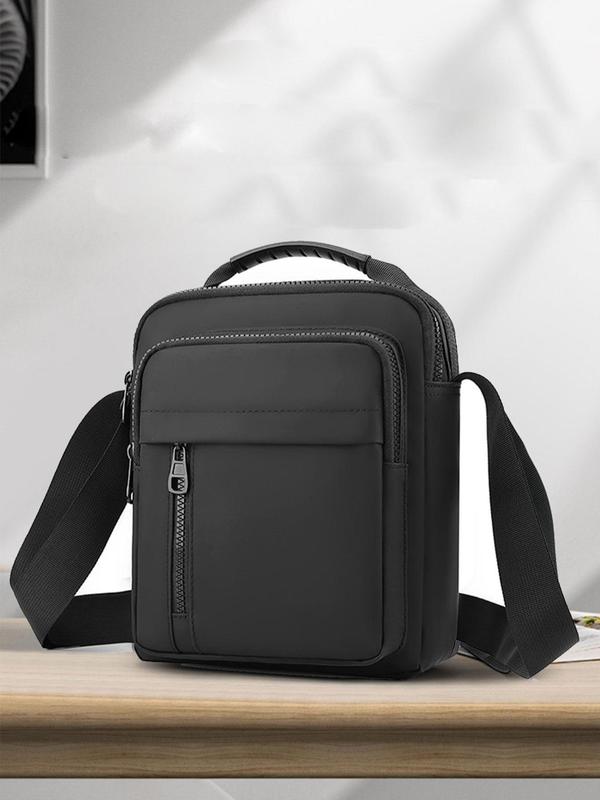 Men's Casual Solid Color Zipper Crossbody Bag, Fashionable Shoulder Bag for Daily Used, Casual Trendy Daily Commuting Bag