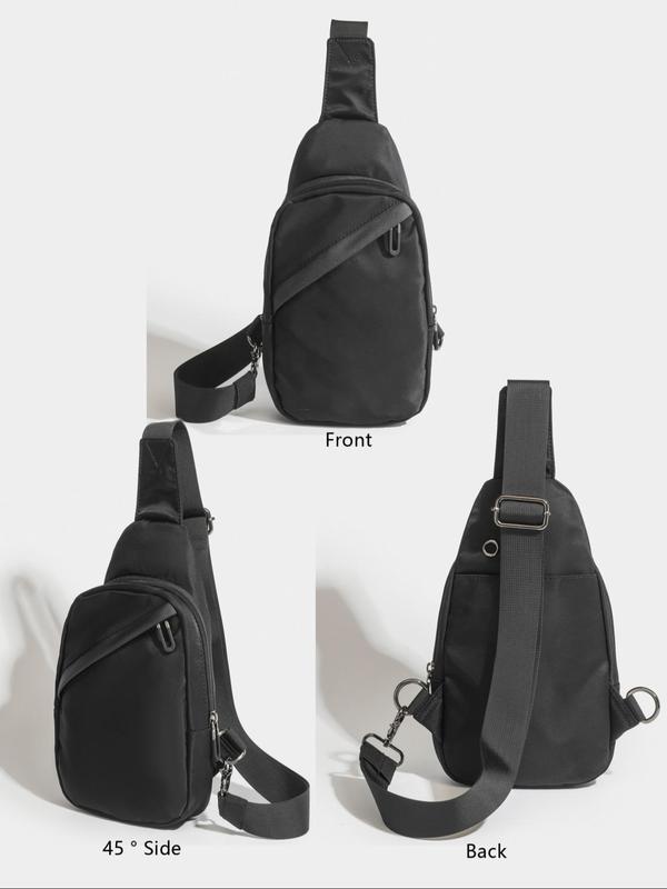 Men's Casual Solid Color Zipper Bum Bag, Fashionable Nylon Shoulder Bag for Daily Used, Casual Trendy Versatile High-quality Daily Sporty Bag