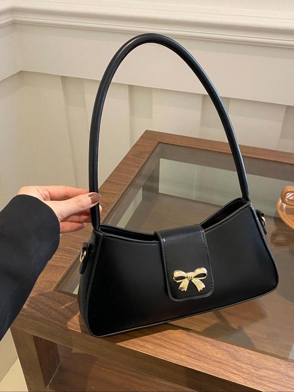 Women's Bow Decor Shoulder Bag, Casual Versatile Solid Color Underarm Bag for Daily Used, Trendy High-quality Daily Commuting Bag, Girl Fashion Shopping Bag