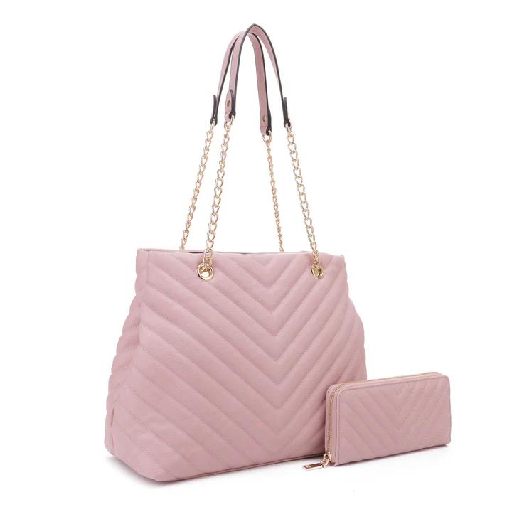 Valeria Chevron Quilted Shoulder Bag with Wallet for Women，2024 Fashion New Bags