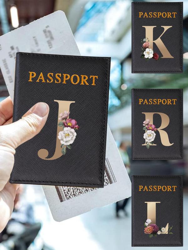 Letter Pattern Passport Holder, Lightweight Floral Letter Travel Passport Flight Ticket Case, Unisex Id & Card Protector Cover for Holidays and Everyday Use